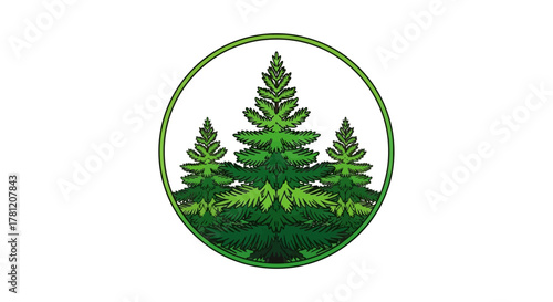 Stylized illustration of three green pine trees within a circular green frame on a white background, resembling a nature-themed logo.