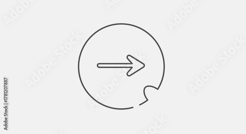 A minimalist circular icon with a broken edge and a right-pointing arrow inside.