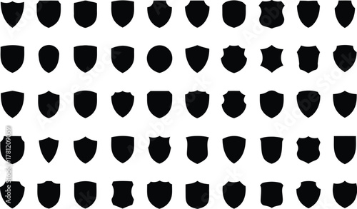 Assorted Black Shield Shapes Collection of Emblem, Badge, and Icon Designs on White