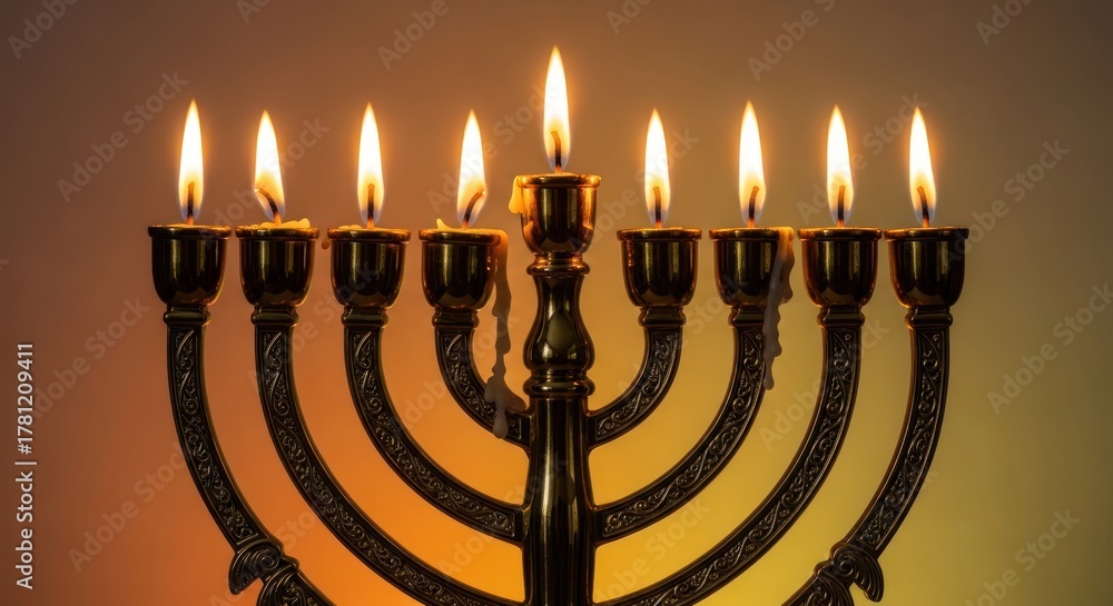 Fototapeta premium Illuminated menorah with glowing candles representing tradition and celebration