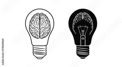 Brain Inside Lightbulb Creative Idea Concept, Innovation, Brainstorming, Problem Solving