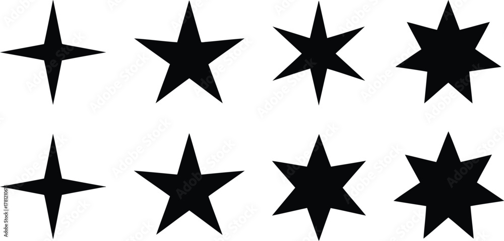 Fototapeta premium Black Stars Shapes Four, Five, Six, and Seven Points
