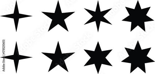 Black Stars Shapes Four, Five, Six, and Seven Points