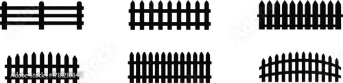 Fence Silhouette Collection Black Illustration of Various Fence Designs and Style Elements