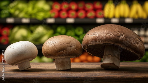 Comparison of three mushroom types: White Button, Cremini and Portobello (Agaricus bisporus).
