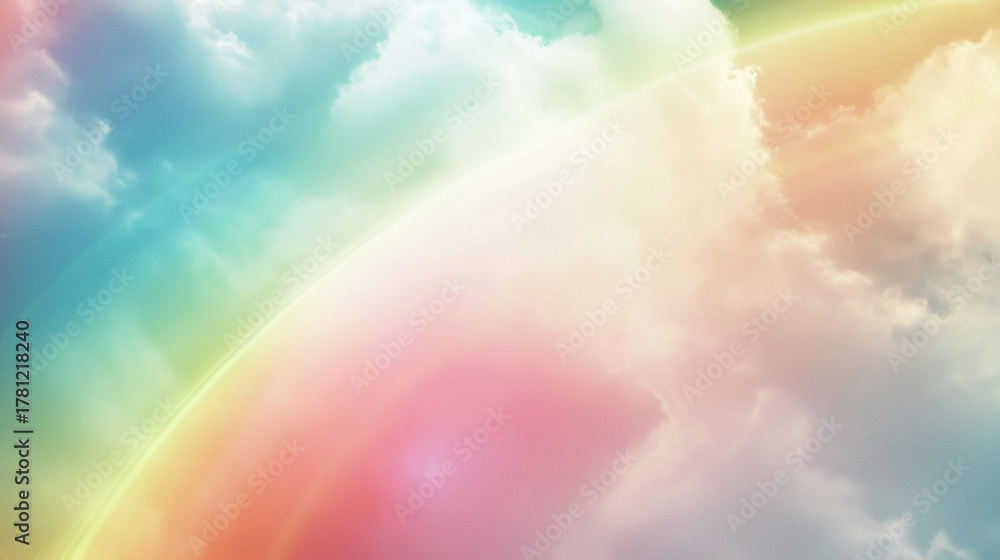 Fototapeta premium Soft pastel sky with rainbow light and dreamy clouds background