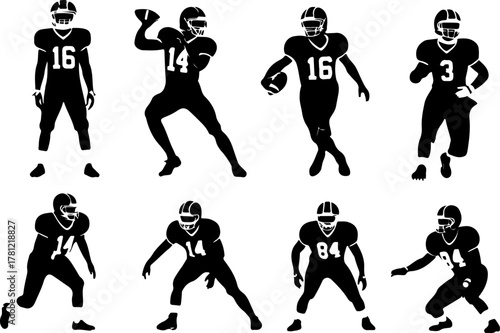 American Football Players Silhouette Set