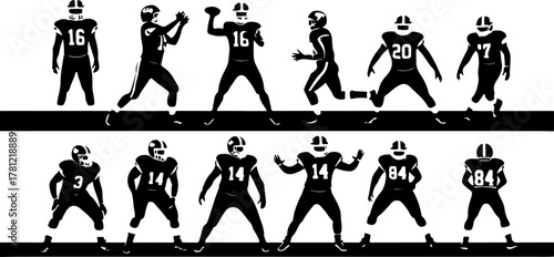 American Football Players Silhouette Set
