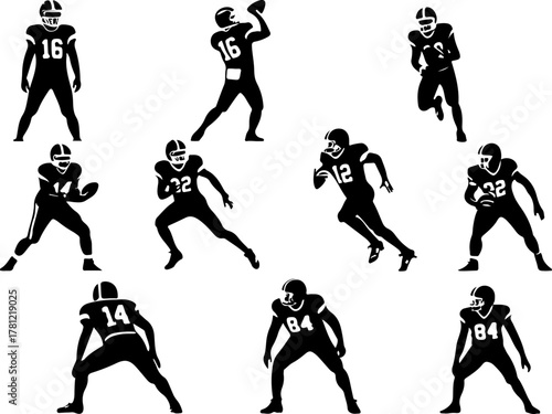 American Football Players Silhouette Set