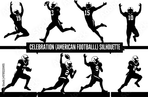 American Football Players Silhouette Set