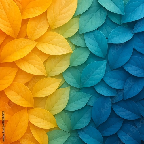 Wallpaper Mural Colorful leaves gradient from yellow to blue, creating a vibrant pattern ai generated Torontodigital.ca