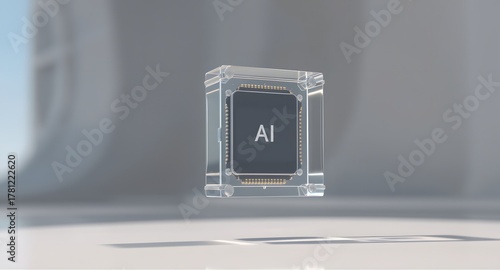 AI memory core floating inside a transparent glass cube