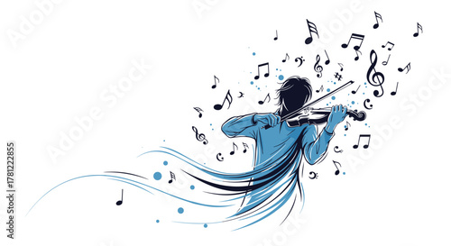 Expressive sketch of a passionate violinist playing a beautiful melody, with musical notes flowing dynamically into the air.