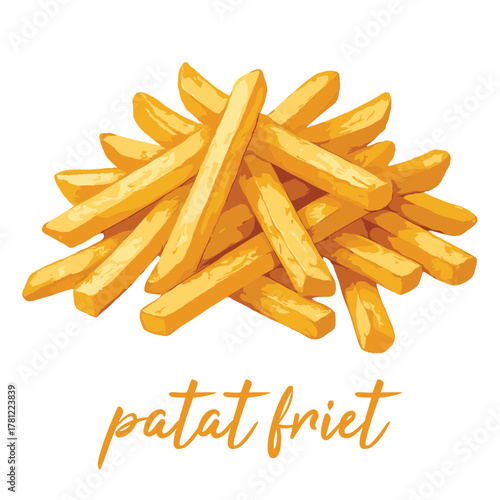 patat friet dutch food in watercolor illustration style, isolated vector on transparent background