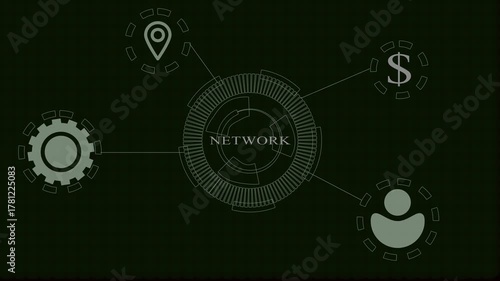 Wallpaper Mural Digital Network Concept with Connected Icons of Location Gear Dollar and Person technology connection Torontodigital.ca