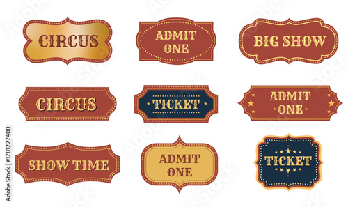 Set of Vintage ticket collection with circus theme and ornate frames. Retro vector design for events, shows, and carnival posters. Christmas 