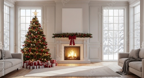 living room with christmas tree