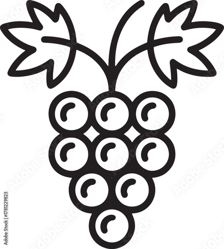 Grape cluster with stem and foliage