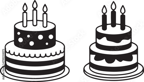 Two Layered Celebration Birthday Cake Silhouette with Candles Vector Design