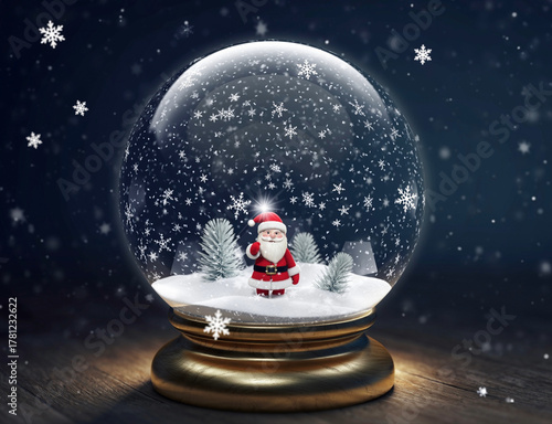 Bola de cristal con nieve y Papa Noel.