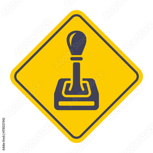 Road yellow sign car gear shift. Flat illustration.