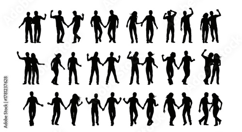 Silhouette vector art of couples holding hands in various poses for graphic design and illustrations use