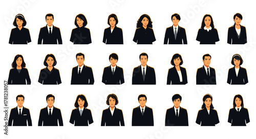 Diverse group of people in formal attire portraits for professional business headshots and team members display
