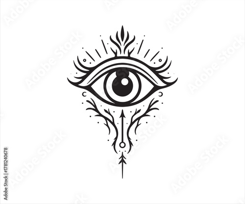 Mystic Ornamental Eye Line Art Vector Illustration
