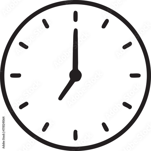 Analog clock showing 7:00 with bold black hour markers and clean white background in minimalist vector style