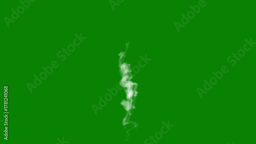 Swirling white smoke, gray fog and rising steam cloud floating in space on green screen background, atmospheric smoke puff and shockwave explosion vapor texture for cinematic VFX transitions