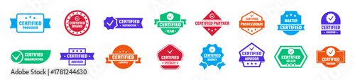 Set of Stamps Certified. Colorful vector badges, emblems for business