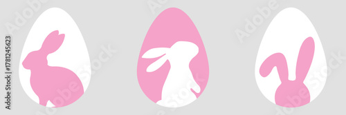 Easter egg hunt. Easter rabbit set. Bunny outline vector illustration. Bunny rabbit cut out on easter egg isolated.