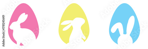 Easter egg hunt. Easter rabbit set. Bunny outline vector illustration. Bunny rabbit cut out on easter egg isolated.