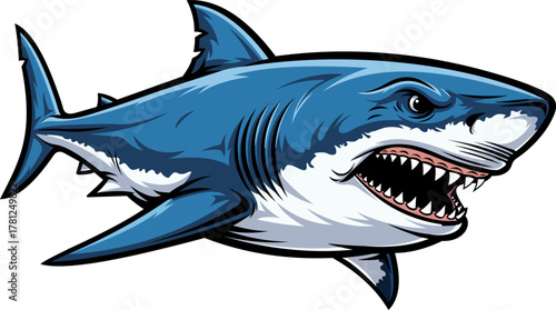 Cartoon angry shark and Red angry eye. Animal mascot logo. Vector illustration on transparent background.