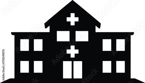 Medical building icon silhouette symbol for healthcare services