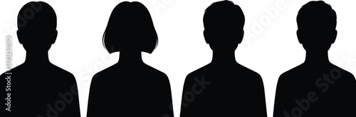Group of diverse people profile silhouettes, male and female anonymous user head and shoulders vector set, business avatar icons isolated on white