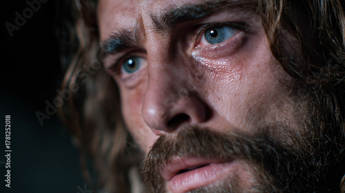 Intense emotional close-up of a man