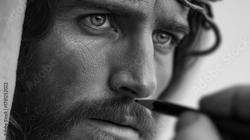 Intense gaze: a black and white portrait of a man