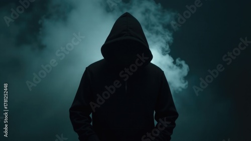 Wallpaper Mural A person wearing a hoodie stands alone in the darkness, great for use as a silhouette or mysterious atmosphere Torontodigital.ca