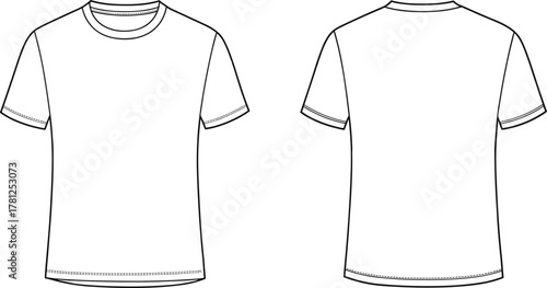 T‑shirt technical flat sketch, fashion garment design vector, apparel construction drawing, clothing pattern illustration, cad drawing flat vector illustration