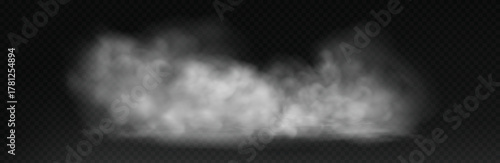 White smoke cloud with realistic fog texture spreading softly along the dark background.