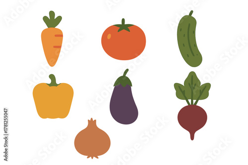 Simple flat design set of healthy fresh vegetables including carrot tomato and onion