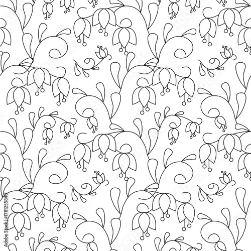 Seamless floral pattern. Outline monochrome unless background for web, for print, for fabric print, for linen, for coloring book