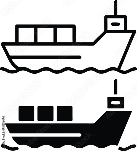 Container Cargo Ship Icon for Global Shipping and Maritime Transport or Vector Silhouette..eps