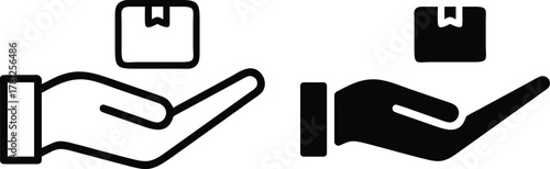 Hand Holding Package Icon for Delivery, Service, and E-commerce or Vector Silhouette..eps
