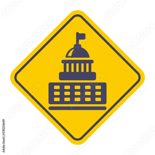 Black parliament icon. Government building. Flat illustration.