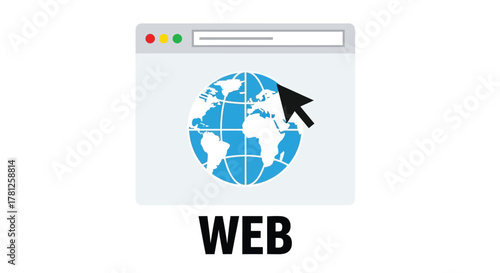 Browser window displaying a world globe and cursor digital design silhouette
