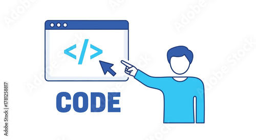 Man pointing at computer screen displaying code a modern visual silhouette