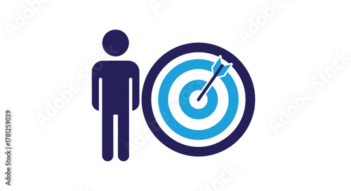 Person standing near a target with dart representing goal achievement silhouette