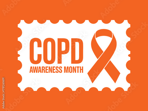 COPD Awareness Month Orange Ribbon Stamp Graphic Design for Chronic Obstructive Pulmonary Disease Education, Prevention, and Health Campaign Banner